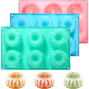 3 PCS 6-Cavity Pumpkin Shape Non-stick Silicone Bundt Cake Pans Baking Molds for Jellies Muffins Donuts Cookies Cupcakes