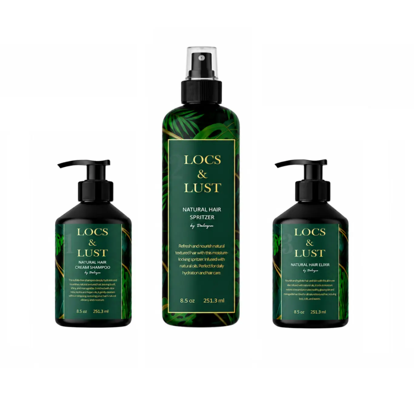 Locs & Lust Complete 3-Step Loc Care System – Shampoo, Daily Spritzer & Nourishing Elixir