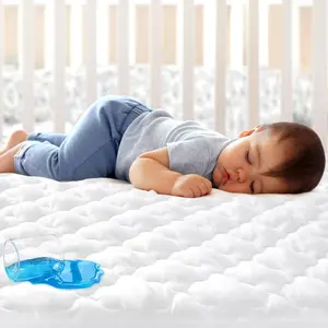 Waterproof Quilted Fitted Crib Mattress Protector Pad Cover, Noiseless Machine Washable 100% Absorbent for 52"x28" Crib/Toddler Mattress, White
