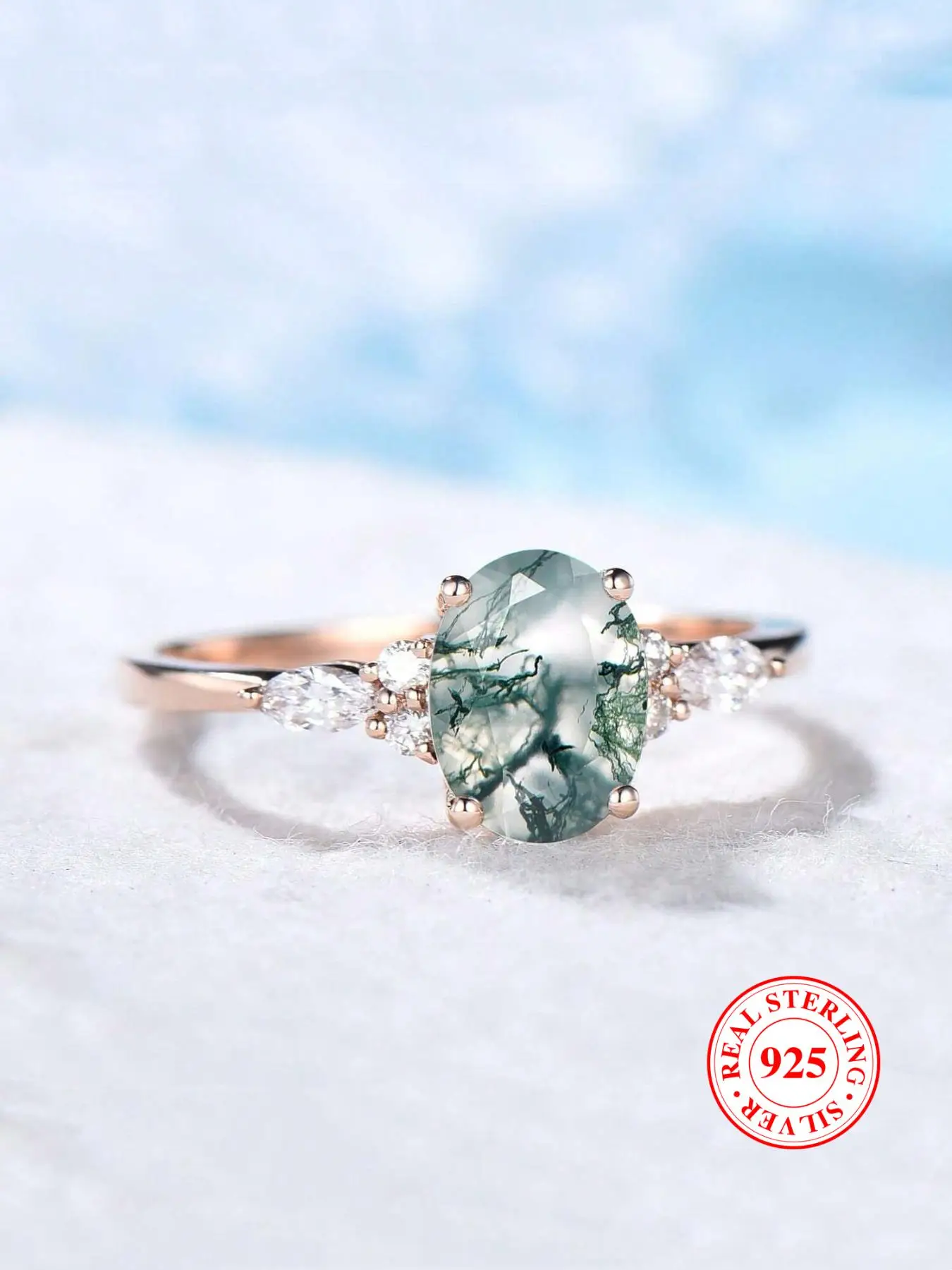 925 Sterling Silver Oval Shaped Artificial Gemstone Decorated Ring, Fashion Matching Engagement Accessories for Women & Men, Trendy All-match & Exquis