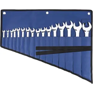 16 Pockets Wrench Roll Organizer, Rolled Tool Pouch Bag with Water Proof Oxford Cloth, Blue gear metric in