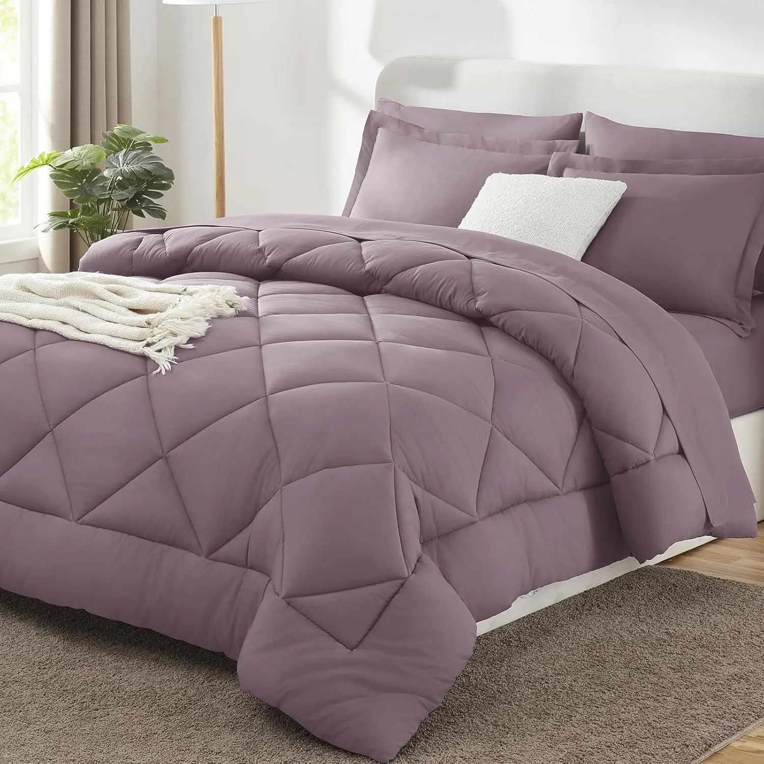 Queen Comforter Dusty Purple - a Bag Queen Size 7, for Seasons, with Down Alternative Comforter,, Pillowcases  Shams, Grayish Purple