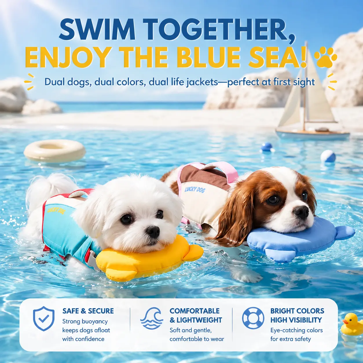Cute Bear Design Dog Life Jacket for Swimming, Adjustable Puppy Life Vest with Buoyant Flotation Support and Rescue Handle, Comfortable Pet Safety Vest for Small Medium Large Dogs, Perfect for Pool, Beach, Boating and Summer Outdoor Water Adventures