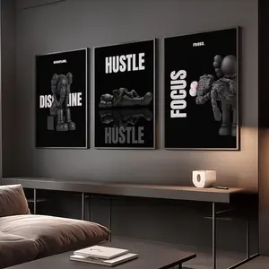 [No Frame] Set of 3 Black Motivational Print; Hypebeast Black Man Wall Art