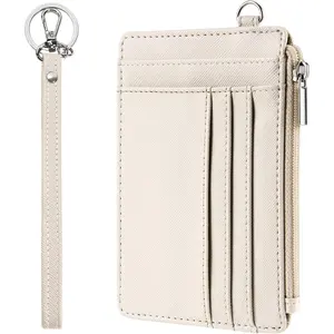 Small Wallet for Women Slim Wristlet  Wallets RFID Credit Card Holder With Zipper Pocket, ID Window (Beige)