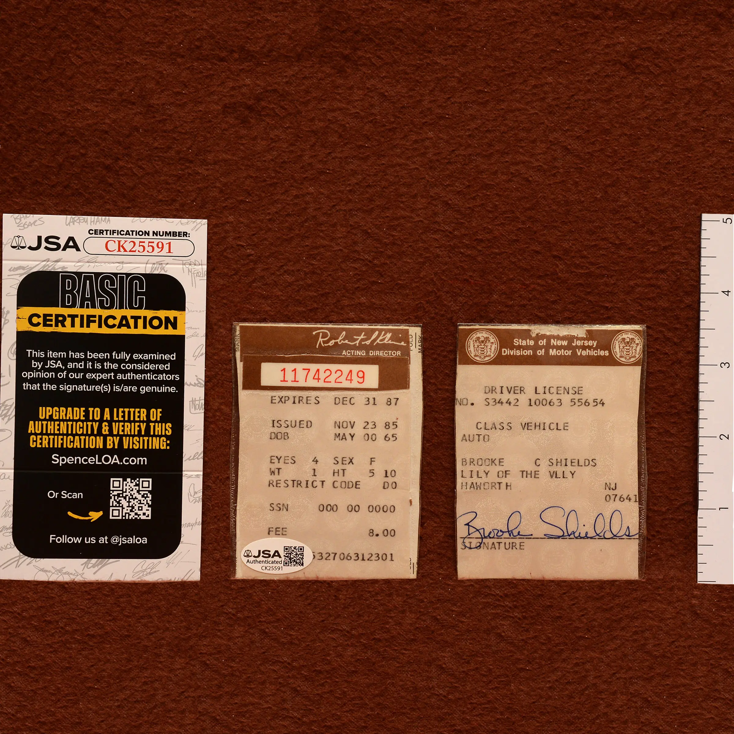 Brooke Shields 3.5 x 2.5 Signed JSA Authenticated Drivers License