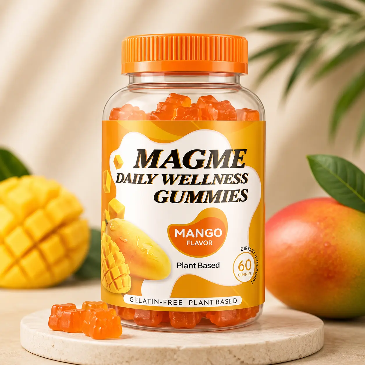 MAGME Daily Wellness Mango Gummies – Plant-Based Gelatin-Free Dietary Supplement – 60 Gummies