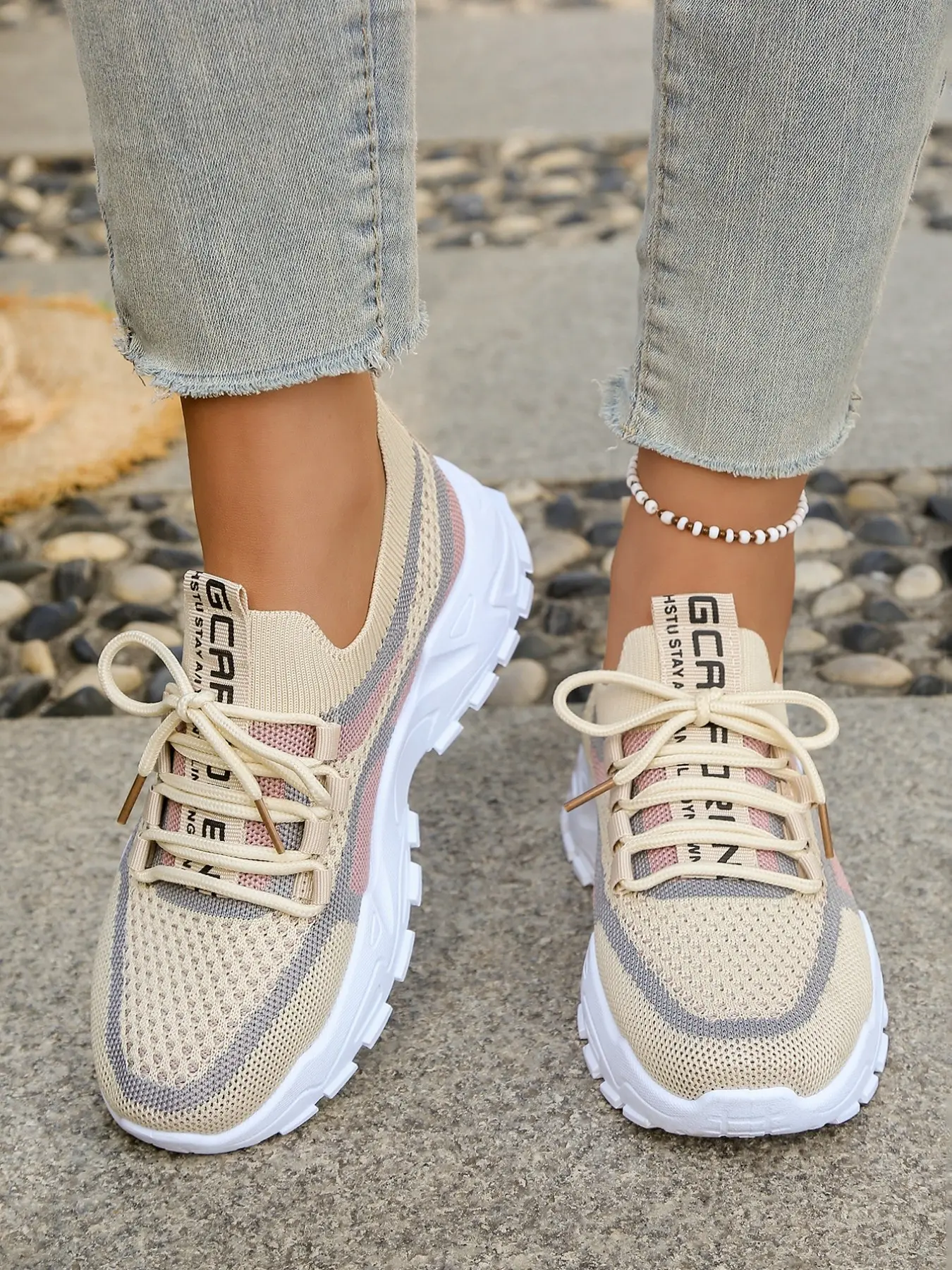 Korean Fashion Knit Dad Shoes for Women, Breathable Mesh Thick Sole, Casual Sports Sneakers for Students, Versatile Comfort Footwear, Walking Shoes, Thick Soled Shoes