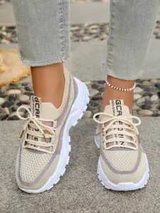 Korean Fashion Knit Dad Shoes for Women, Breathable Mesh Thick Sole, Casual Sports Sneakers for Students, Versatile Comfort Footwear
