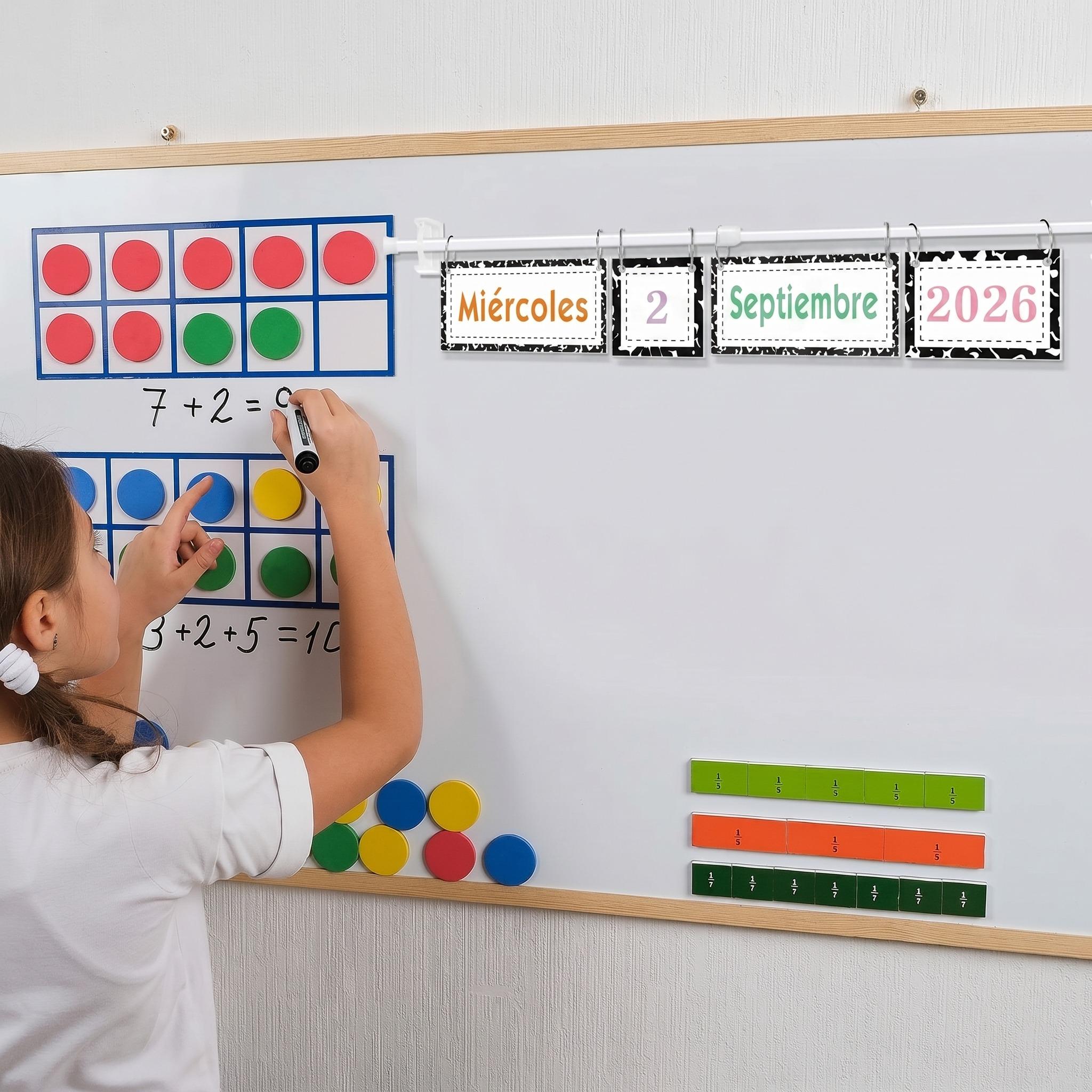 Spanish Classroom Flip Calendar Back to School Reusable Classroom Calendar Calendario Espanol First Day of School Bulletin Board White Board Classroom Decor Teacher Hack Organization Kit Include Rod and 54 Date Cards for Preschool kindergarten Primary