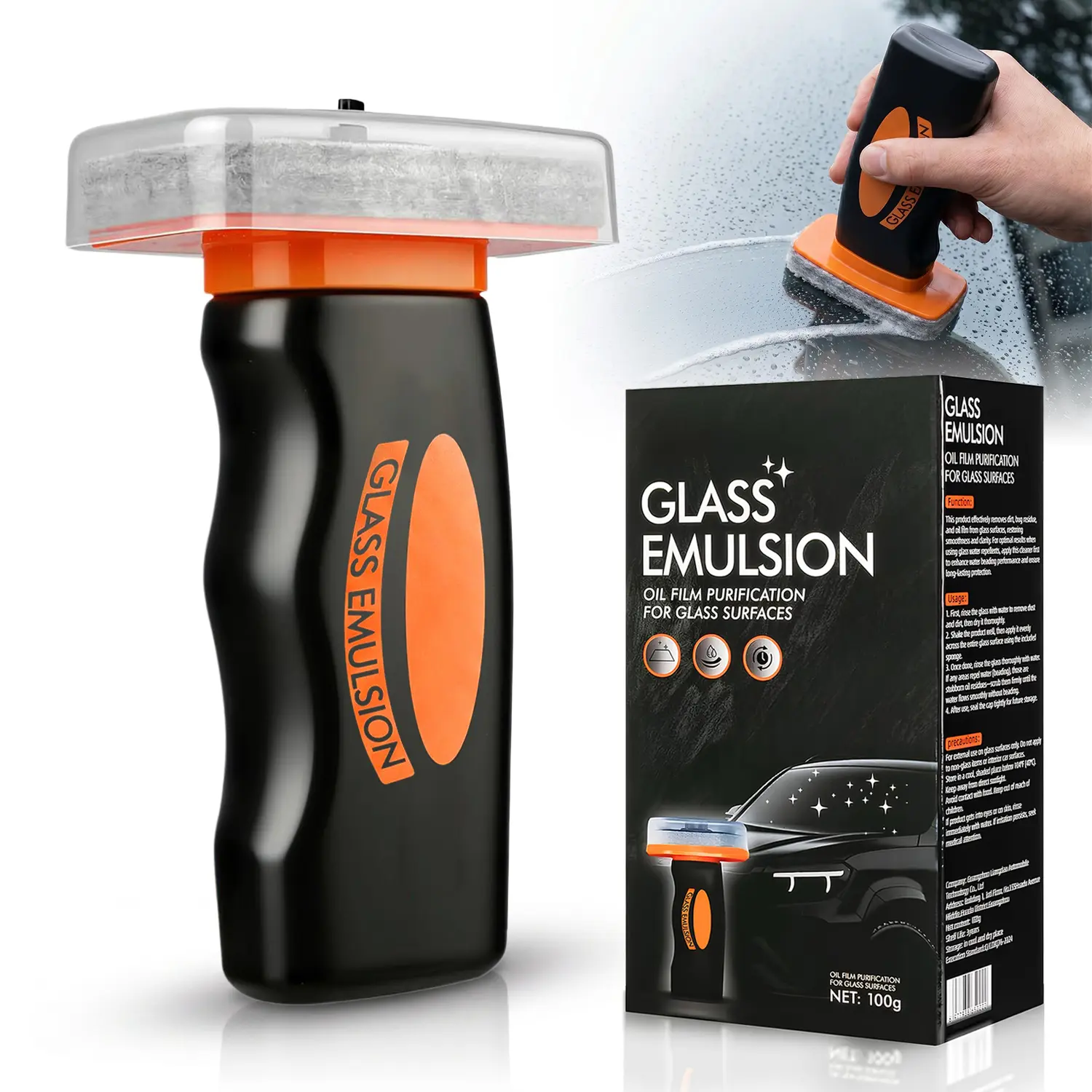 100g Car Glass Oil Film Remover Emulsion, Windshield Cleaner with Applicator, Automotive Glass Oil Film Purification Agent for Streak-Free Clear Vision