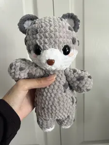 handmade snow leopard plush, spotted crochet animal