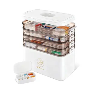 Multi-layer large-capacity medicine storage box for home bathroom travel. Foldable medicine box for bathroom storage, convenient for organizing medicines, vitamins and supplements.