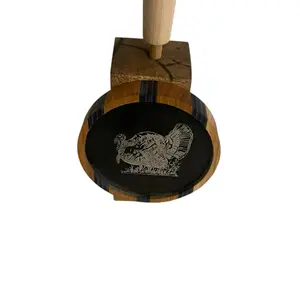 Turkey Pot Call with Lasered Turkey Design Aluminum Playing Surface Glass Sound Board Hickory Striker Included