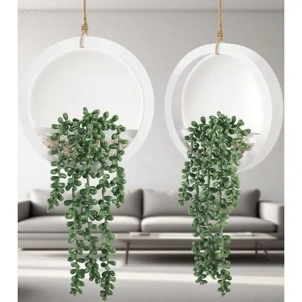 2 Pack Artificial Succulents in White Pots - Hanging Fake Plants for Home Decor - Boho Wall Hanging Decor for Living Room Bathroom - Reusable Indoor Greenery - Small Potted Plants for Shelf Desk