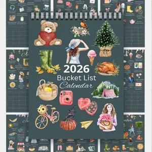 2026–2027 18-Month Grid Plan Calendar: Thick cardboard double-spiral bound in deep green cover, featuring Julian date system, daily writing blocks, holiday markers and past/future reference, heavy-duty organiser for home office. sketchbook chunky