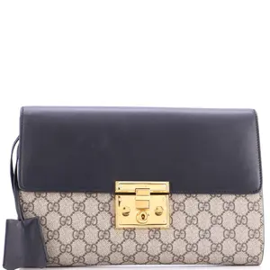 Pre-owned GUCCI Canvas Coated, Leather Clutches & Wristlets Padlock Clutch GG Canvas and Leather Large by Rebag
