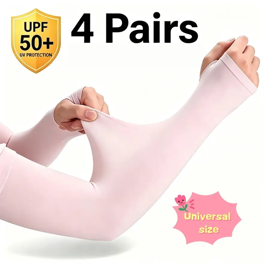 UGEM 4 Pairs Men's Cooling Arm Sleeves with Thumb Hole, UPF 50+ UV Sun Protection Sleeves, Protective Basketball Gear & Compression Sleeves for Sports Golf