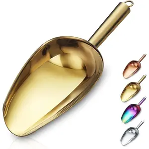 Stainless Steel Gold Ice Scoop 6 OZ, Titanium Golden Plating Metal Ice Scooper For Ice Maker, Multipurpose For Candy Wedding Kitchen Bar Party, Pet Animal Dog Food Scoop Beach Shovel