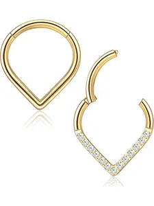 G23 Titanium Daith Piercing Jewelry Teardrop Clicker Septum Rings 16G Hypoallergenic Lip Rook Daith Conch Tragus Cartilage Helix Earrings 2 Pcs 10MM Hinged Nose Hoops