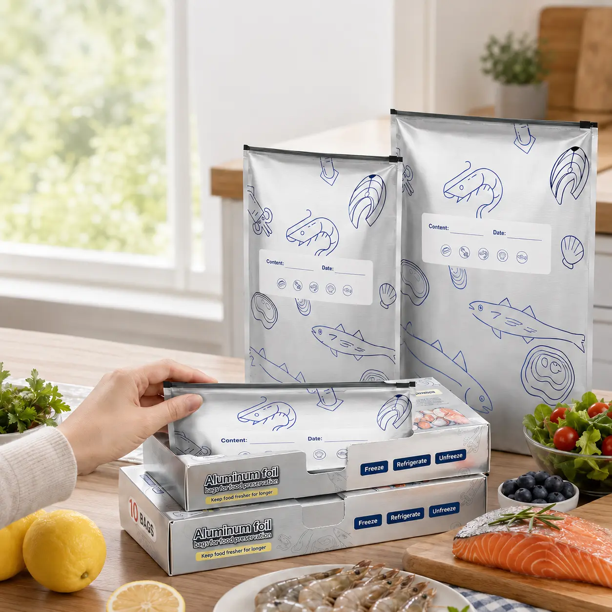 Reusable Aluminum Foil Food Storage Bags 30 Count, Eco-Friendly Leakproof Freezer Bags with Double Zipper Seal, Boil & Freezer Safe -76 to 212F, Thickened Puncture-Resistant, 3 Sizes S M L for Meat Seafood Produce, Washable Zero-Waste Bags
