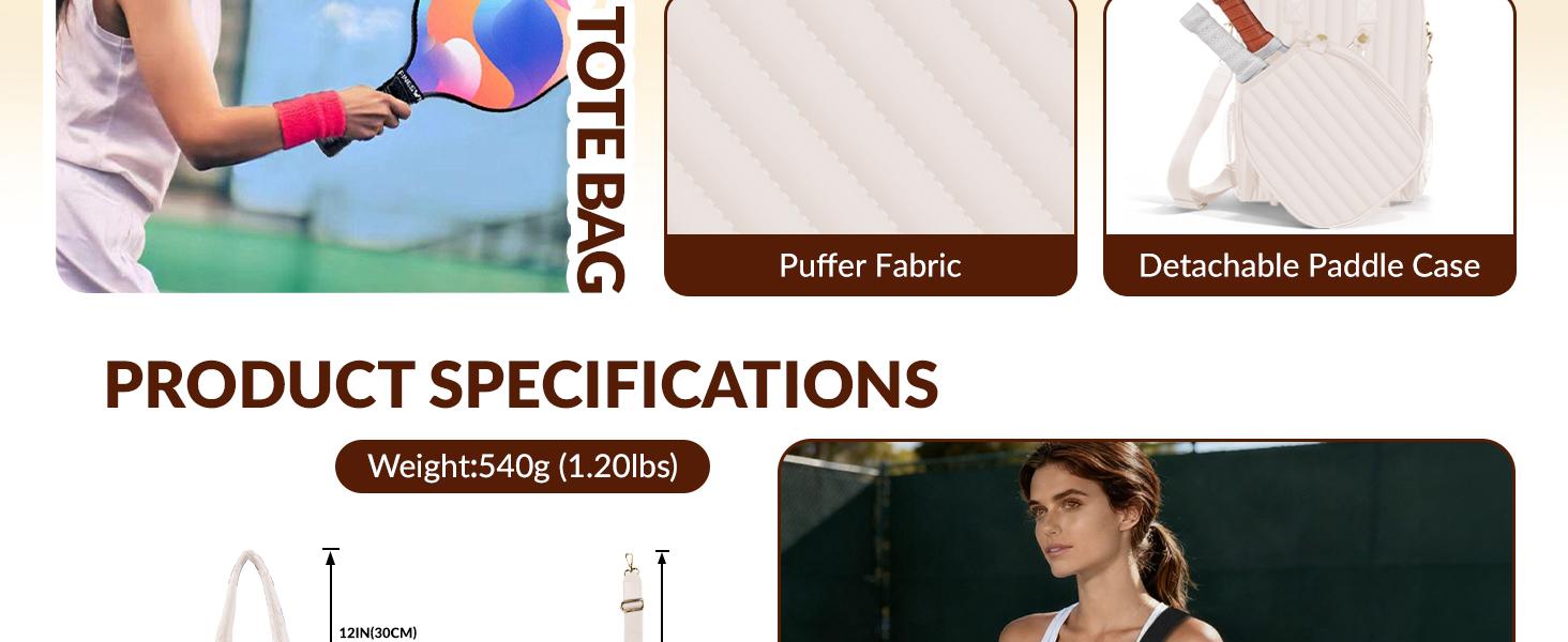 Pickleball Tennis Bag for Men Women with Paddle Cover Pocket, External Ball Bag, Adjustable Shoulder Strap and Fence Hook, Durable Lightweight Sports Tote Bag for Training & Outdoor Play