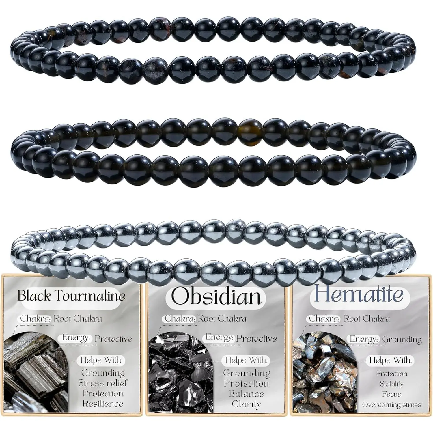 Black Tourmaline + Black Obsidian + Hematite