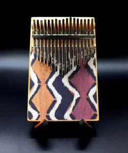 Handmade African Mud Cloth Kalimba Thumb Piano with 17 Polished Steel Keys and Optional Display Stand