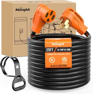 Nilight 50 Amp 25FT RV EV Extension Cord 250V Heavy Duty 6/3+8/1 Gauge Pure Copper STW Wire UL ETL Listed 4 Prong Nema 14-50P 14-50R 50F/50M Cable Suit for RVs EVs Trailers Campers, Outdoor