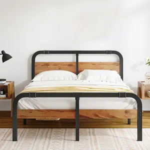 Heavy Duty Wooden Bed Frame with Headboard & Footboard - Sturdy Platform Bed