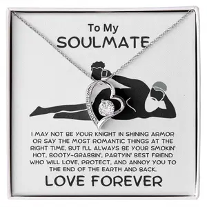 To My Soulmate Necklace Gift, Funny Love Quote, Romantic Heart Pendant for Wife Girlfriend,  Anniversary Birthday Gift for Her