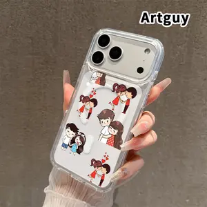 Magnetic Soft Case for iPhone 17 16  Pro Max Plus 15 14 13 12 11 Air E Love Moments Pattern Anti-Yellowing Shockproof ultra-thin Silicone Crystal Transparent Acrylic Large Hole Cover Supports Wireless Charging