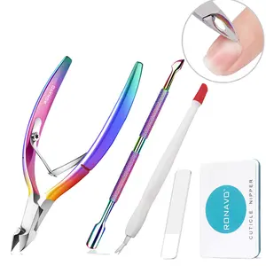 Pro Sharp Cuticle Nipper Kit - Salon Precision Home! Stainless Steel Cuticle Trimmer, Pusher, Callus Tool, Glass File. Fine Tip Dead Skin & Hangnails Remover. Pro Manicure Tools for Nail Techs. RONAVO