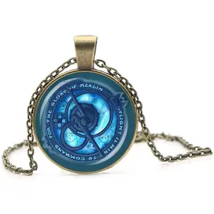 Troll Hunters Vintage Amulet Pendant Necklaces Bronze Color Chain with Blue Crystal for Kids Women Men Unique Jewelry
