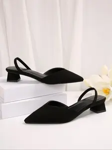 Women's Solid Color Pointed Toe Slingback Heels, Fashionable Minimalist Heeled Shoes for Daily Wear, Lightweight Breathable Comfortable Shoes for Women & Girls