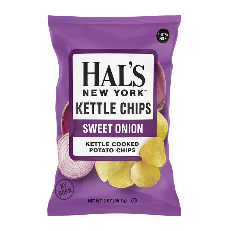 Hal's New York Kettle Cooked Gluten Free Potato Chips, Sweet Onion, 2 oz (Pack of 24)