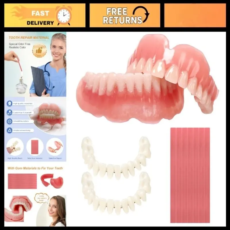 High-Quality Full, Suitable for Adults Without Teeth, with a Soft Base And Strong Adhesive, Offering a Comfortable Fit And a Quick, Aesthetically Pleasing Solution to Enhance Confidence in Eating And Speaking, No Batteries Required