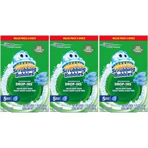 Scrubbing Bubbles Toilet Bowl Tablets, Continuous Clean Toilet Drop In Discs, Each Tablet Provides 4 Weeks of Protection Against Stains and Build Up, 5 Count (Pack of 3)