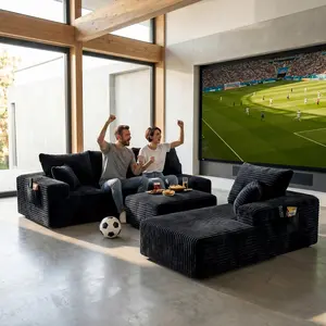 【Father's Day】Joylsle 137"W Modular U-Shaped Corduroy Sectional Sofa, Customizable 6-Seat Couch for Large Family Gathering & Social Party, 3 Packages with 1 Extended Chaise, 1 Free-Moving Ottoman & 2 Pillows, Modern Deep Seat Furniture，a cloud couch