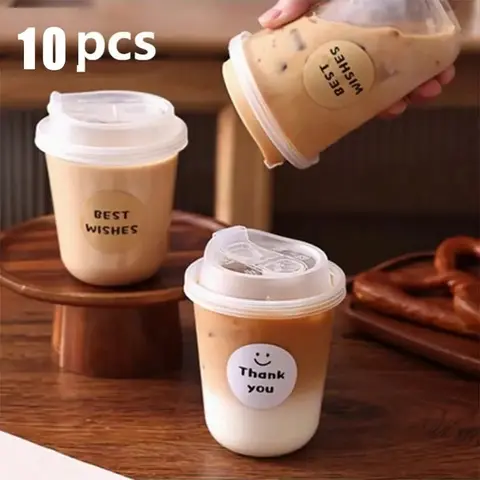 10pcs 16oz Insulated Bpa Free Bulk Plastic Cups Set with Leak-Proof Lid & Cute Tag, Disposable Drinking Cups for Milk Tea Coffee Juice, Disposable Plastic Drinkware, Ideal for Takeaway and Home Use
