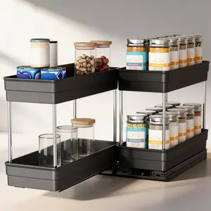 Nieifi Pull Out Spice Rack Organizer 2-Pack 4.3" & 8.26" No-Drill Ultra-Smooth Glide System for Cabinets Black Canister Storage Solution