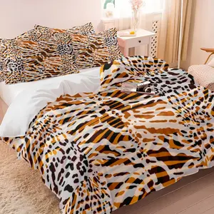 2/3Pcs Mixed Animal Print Duvet Cover Set, Leopard Tiger Zebra Patchwork Wild Safari Comforter Cover, Soft Microfiber Bedding Set with Pillowcases, No Filler, for Bedroom Guest Room College Dorm, Perfect Gift for Boho & Animal Print Lovers