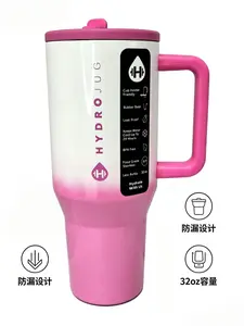 HydroJug 32oz Insulated Stainless Steel Tumbler with Handle, Pink & White Ombre Leak Proof Travel Mug, Cup Holder Friendly, BPA Free for Iced Coffee, Water, Office & Gym outdoorfun Stranger Things