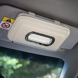 Tissue Holder, Visor Mask Holder, Sun Visor Napkin Holder,  Mask Dispenser,  Leather Tissue Holder for  SUV  (Beige)