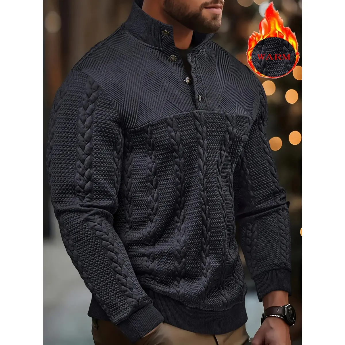 Men's Fashion Jacquard Comfortable Soft Spring and Autumn Long Sleeve New Outdoor Shirt Elastic Splicing Outdoor Sports Henry Shirt, Suitable for Daily Work, Vacation, and Outdoor Wearing Sports Top Casual Sportswear fathersdaygift