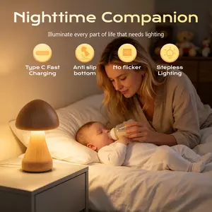 [Holiday Gift] Touch 3-Color Adjustable RGB Mushroom Desk Lamp - Rechargeable Vintage Cute LED Table Lamp for Bedroom Nightstand, Small Night Light, Living Room Home Decor