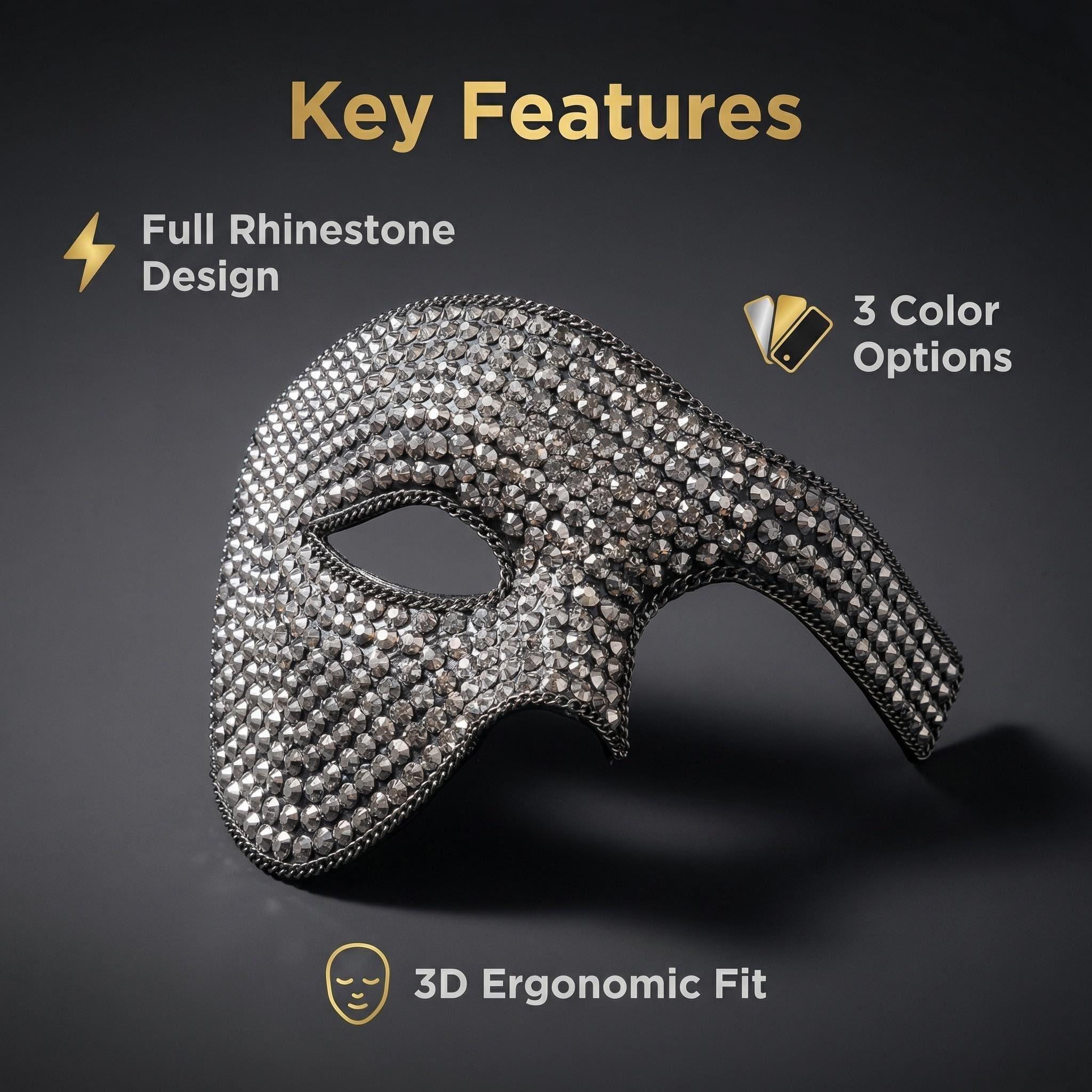 Half-Face Diamond Mask for Men and Women: DIY Handmade Rhinestone-Embellished Luxury Eye Masks for Carnival, Birthday Parties, and Holiday Performances