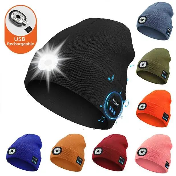 FEITAI LED Bluetooth Lighted Beanie Hat, Unisex USB Rechargeable 6-LED Headlamp, Super Soft Acrylic Blend Warm Balaclava, All-Season Fashion Outdoor Hat, Stuffed Gift Accessory
