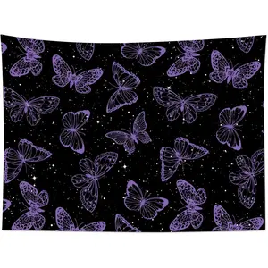 Jit-1pc Charming Purple Butterfly Tapestry - Starry Sky Design, Bedroom, Living Room, Dorm Decor, Polyester Wall Hanging with Butterfly Decor