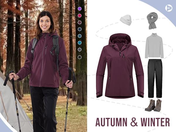 Outdoor Ventures Women's Packable Casual Polyester Long Sleeve Sporty Chic Waterproof Hooded Rain Jacket for Female Cycling